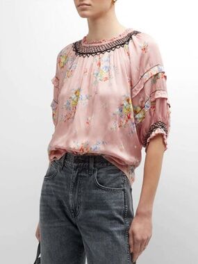 The Great - Folklore Blouse in Cherry Blossom Floral - Size 3